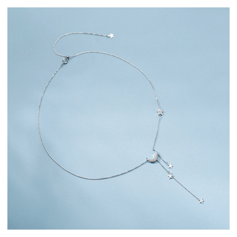 Foto 1 | Collar De Plata 925 Con Incrustaciones De Diamantes En Forma De Estrella Y Luna - Venta Internacional.