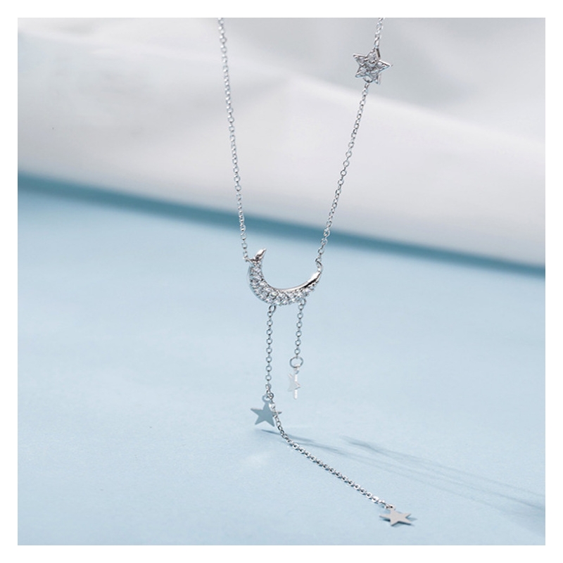 Foto 3 pulgar | Collar De Plata 925 Con Incrustaciones De Diamantes En Forma De Estrella Y Luna - Venta Internacional.
