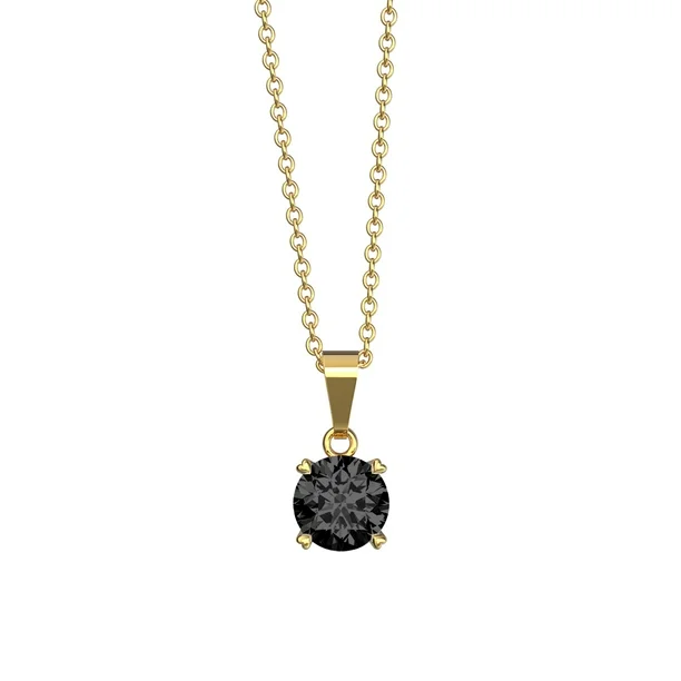 Foto 2 pulgar | Collar Solitario Elegante: Oro 10k Y Swarovski Negro - Un Clásico Moderno
