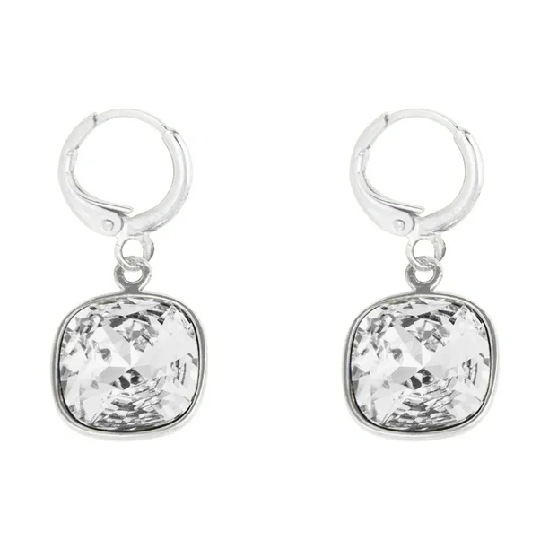 Foto 2 pulgar | Aretes Colgantes Cuadrados Baño De Rodio Y Cristal Swarovski - Brillo Y Sofisticación En Cada Movimiento