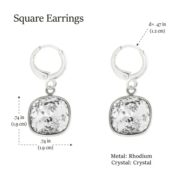Foto 3 pulgar | Aretes Colgantes Cuadrados Baño De Rodio Y Cristal Swarovski - Brillo Y Sofisticación En Cada Movimiento