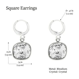 Foto 2 | Aretes Colgantes Cuadrados Baño De Rodio Y Cristal Swarovski - Brillo Y Sofisticación En Cada Movimiento