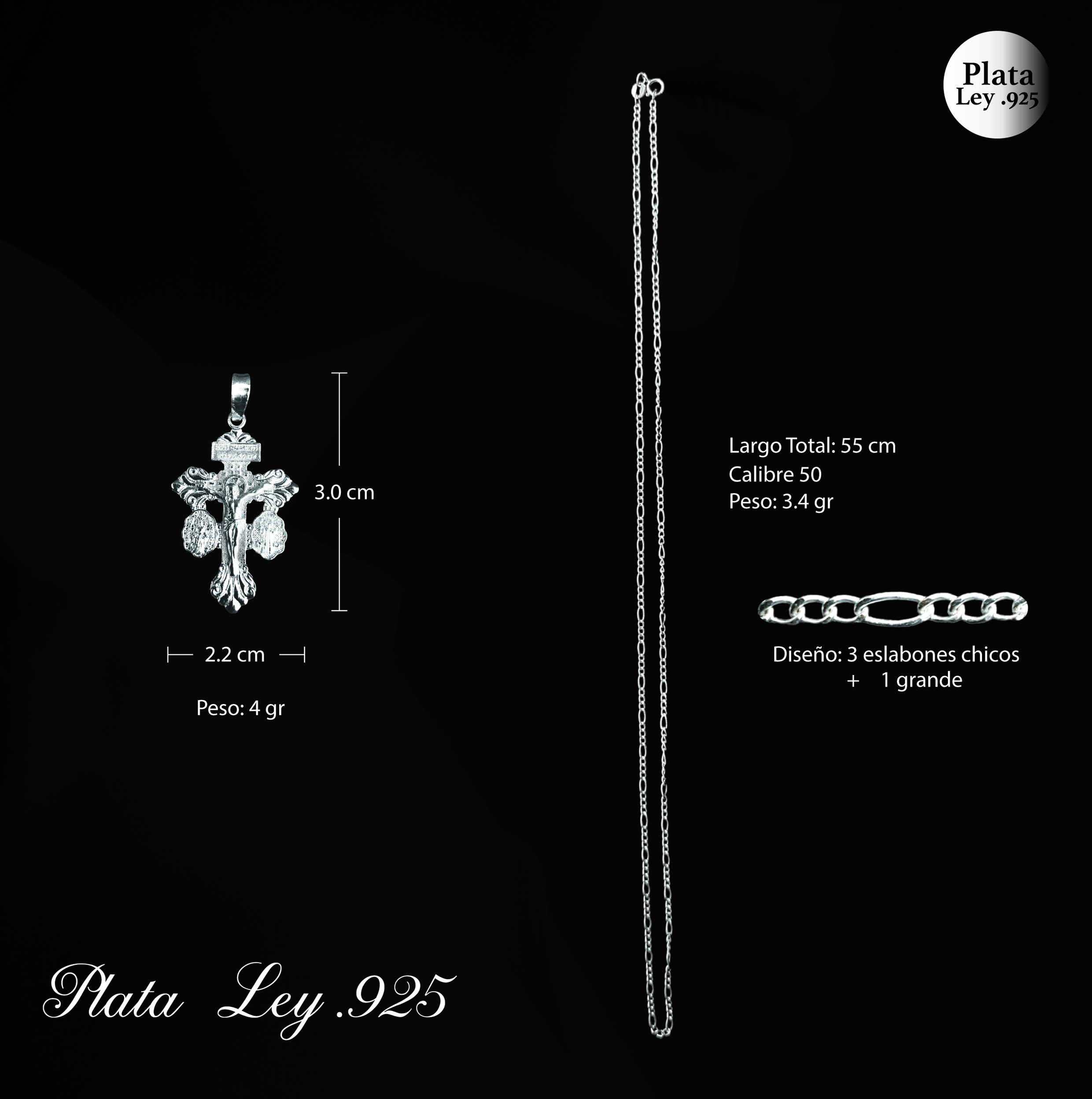 Foto 6 pulgar | Dije de Plata Cruz del Perdón con Cadena de Plata Calibre 50