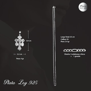 Foto 5 | Dije de Plata Cruz del Perdón con Cadena de Plata Calibre 50