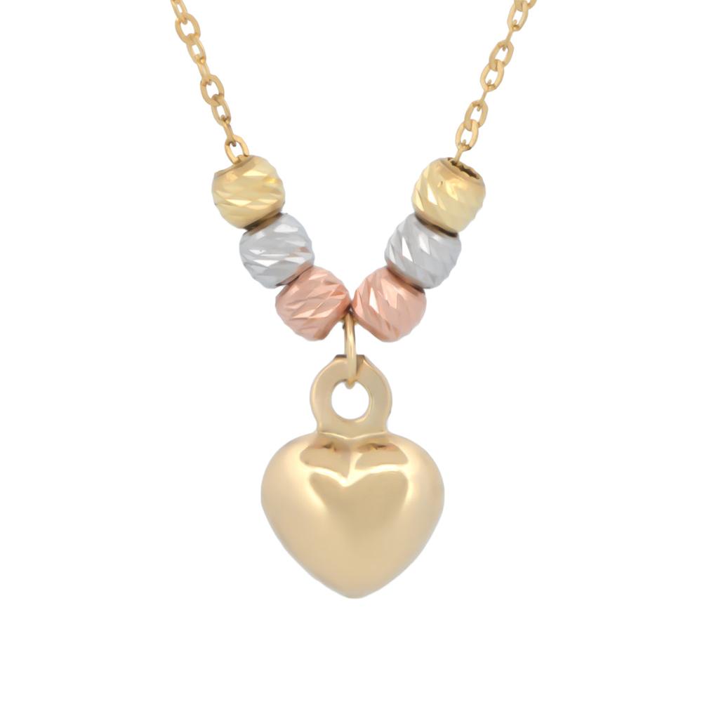 Cadena Gargantilla Corazón 5 Mm 3 Oros 10k Sólido