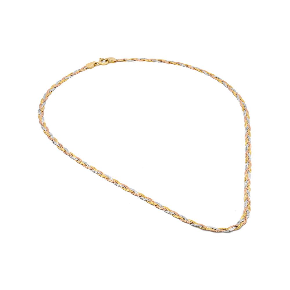 Foto 3 | Cadena Gargantilla Dama Trenza 40 Cm 3 Oros Sólido 14k