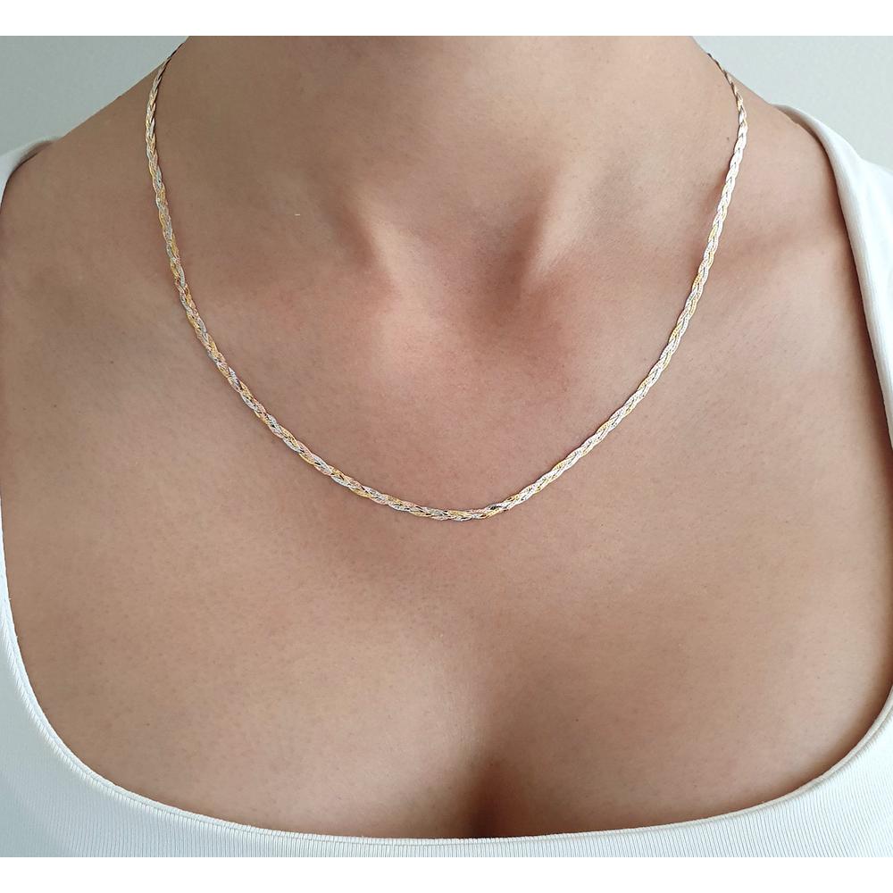 Foto 5 | Cadena Gargantilla Dama Trenza 40 Cm 3 Oros Sólido 14k