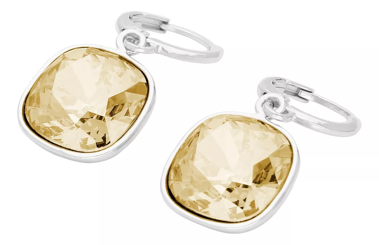 Foto 1 | Aretes Colgantes Cuadrados Baño De Rodio Y Cristal Swarovski - Brillo Y Sofisticación En Cada Movimiento