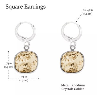 Foto 2 | Aretes Colgantes Cuadrados Baño De Rodio Y Cristal Swarovski - Brillo Y Sofisticación En Cada Movimiento