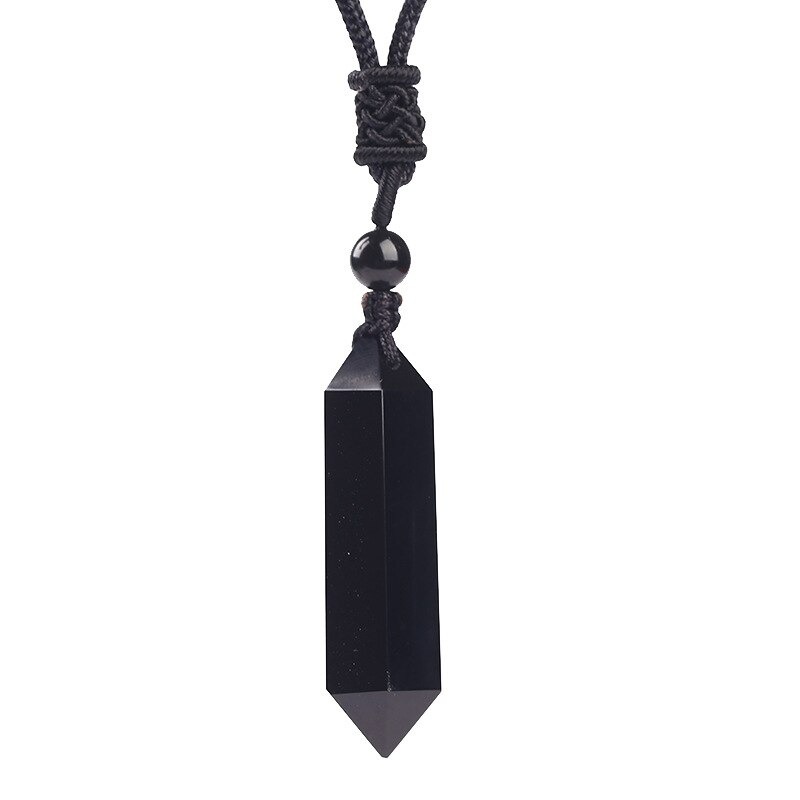 Collar Chulada, Prisma De Obsidiana Negra Con Cordón  Ajustable