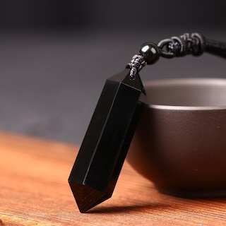 Foto 2 | Collar Chulada, Prisma De Obsidiana Negra Con Cordón Ajustable