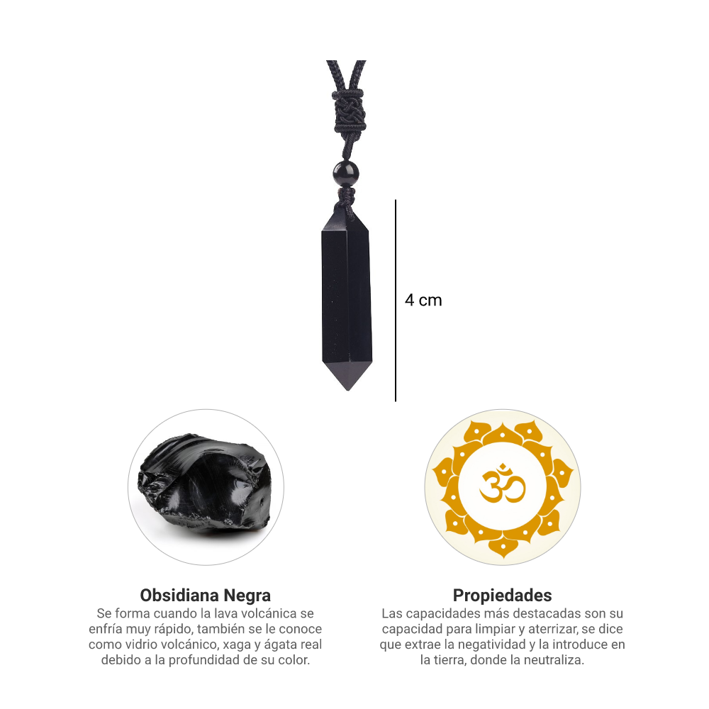 Foto 5 pulgar | Collar Chulada, Prisma De Obsidiana Negra Con Cordón  Ajustable