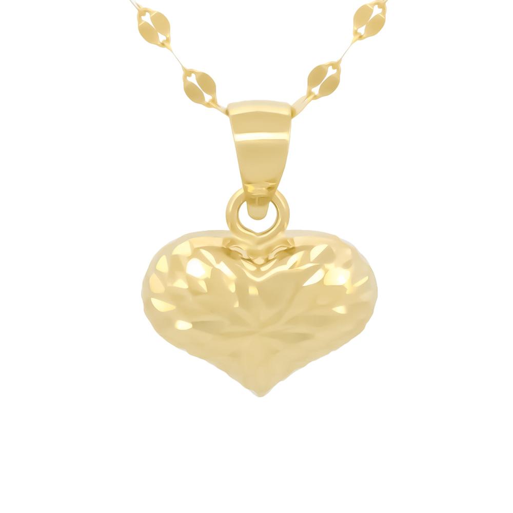 Foto 2 pulgar | Cadena Gargantilla Corazón Facetado Mediano Oro Amarillo Sólido 14k