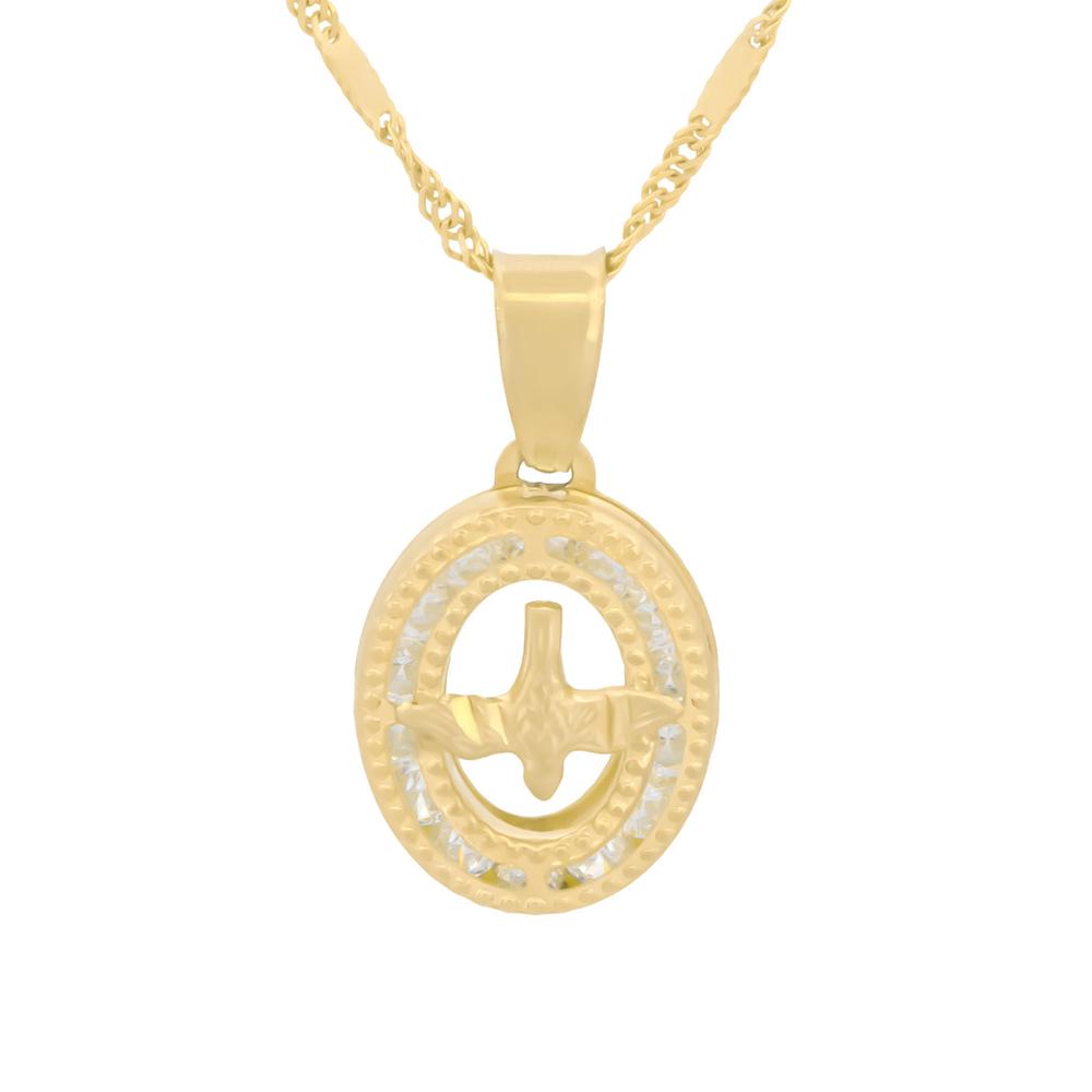 Cadena Medalla Espíritu Santo 1.1 Cm Oro Sólido 10k