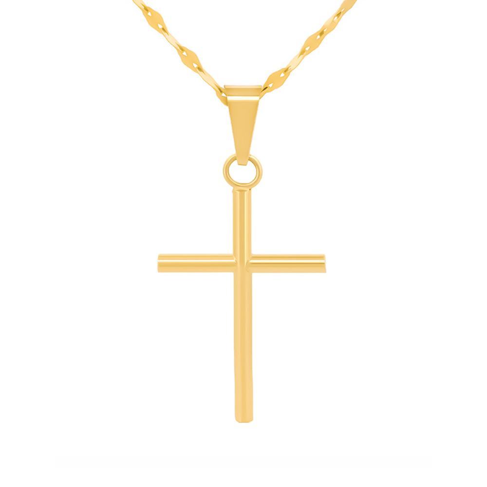 Cadena Y Dije Cruz Tubo 2.6 Cm Oro Sólido 10k