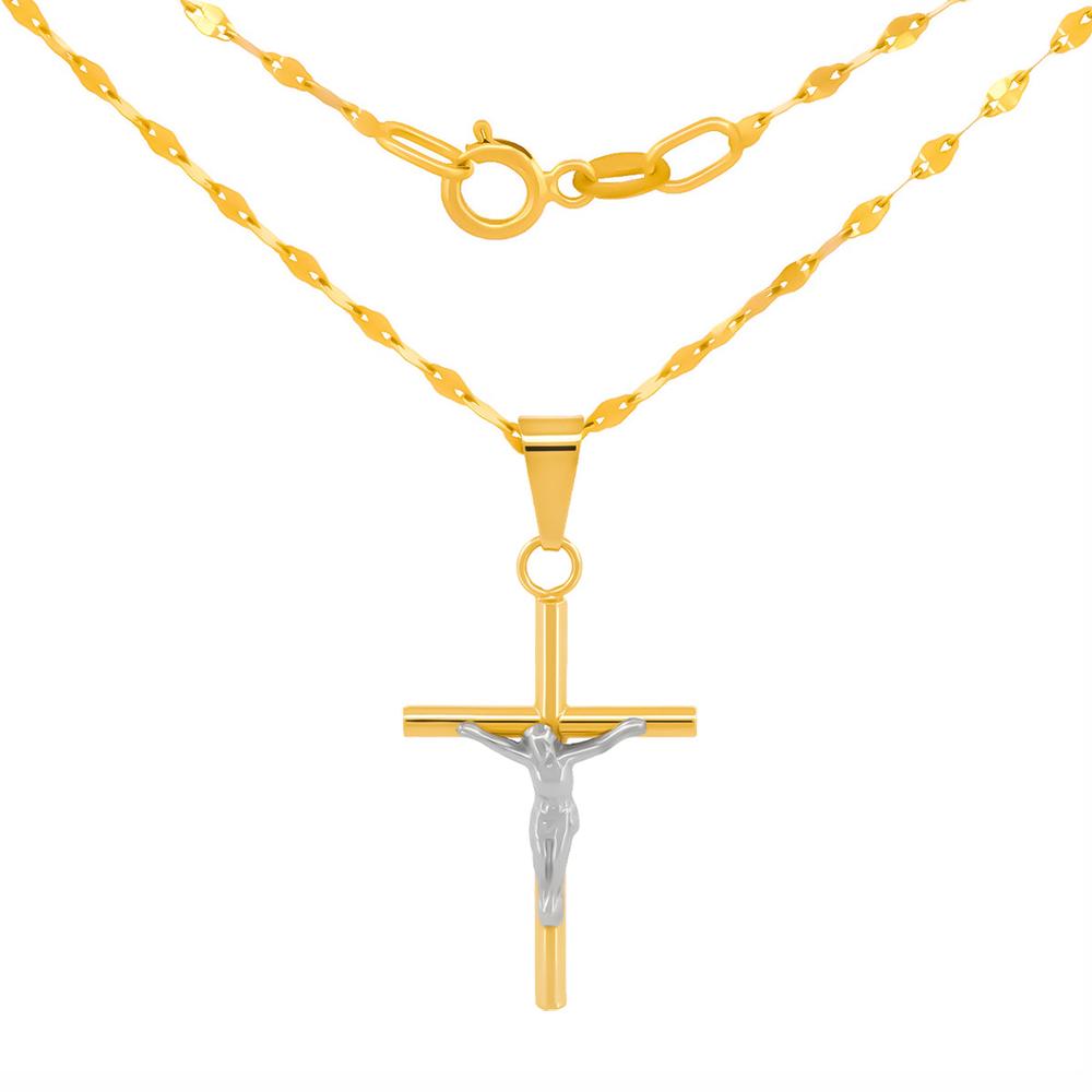 Cadena Dije Cristo 2.6 Cm Tubular 1.5 Mm Oro Sólido 10k