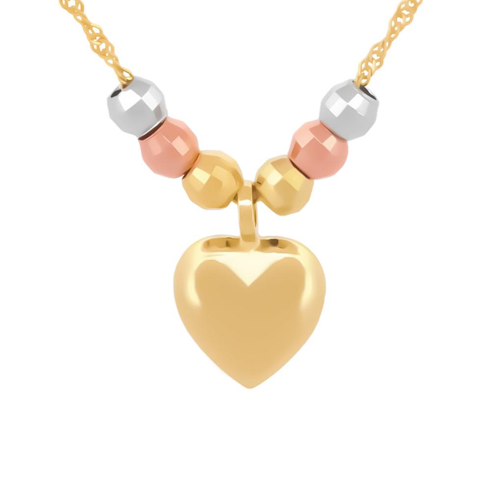 Cadena Gargantilla Dama Corazón Bolas Facetadas 3 Oros 10k Sólido
