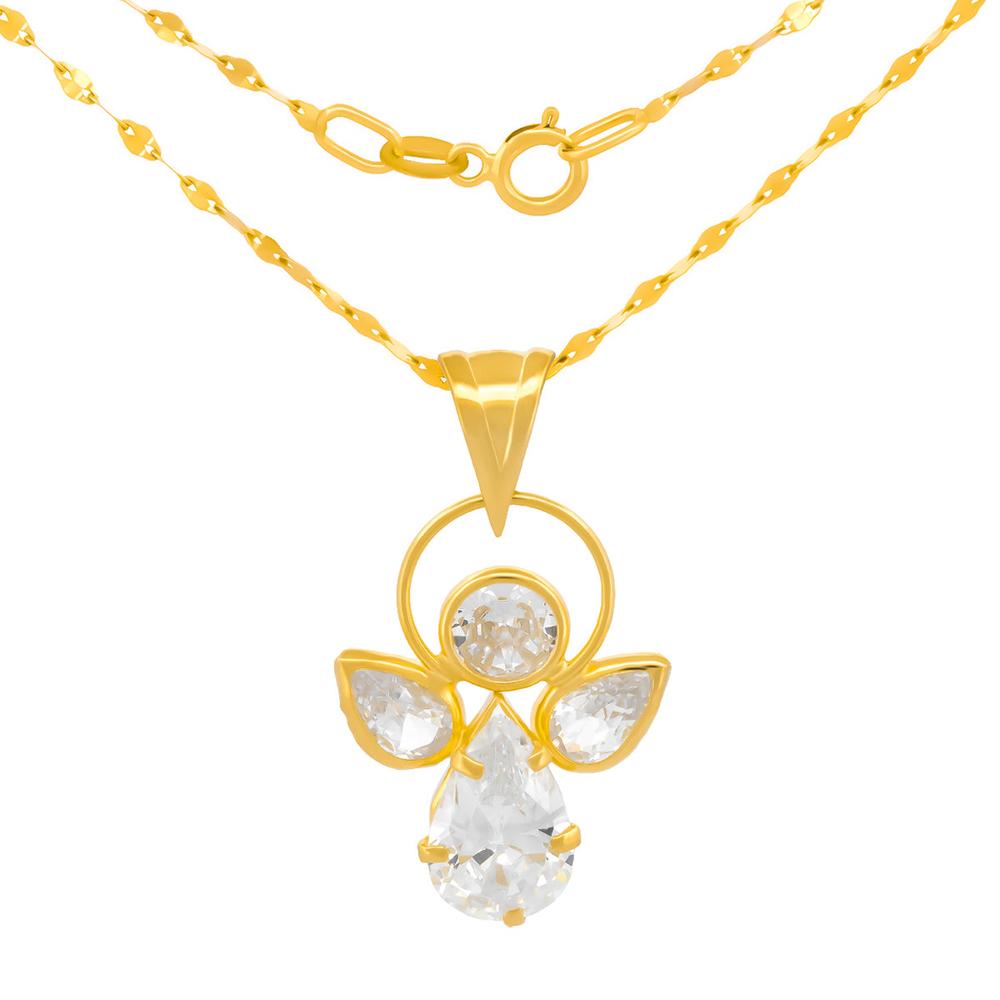 Cadena Y Dije Angel Bisel 1.9 Cm Oro Sólido 10k