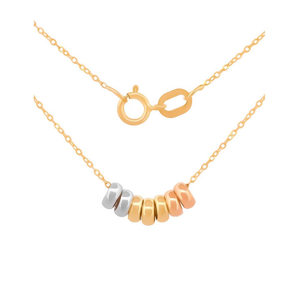 Cadena Gargantilla 7 Aros Con 3 Oros De 14k Sólido