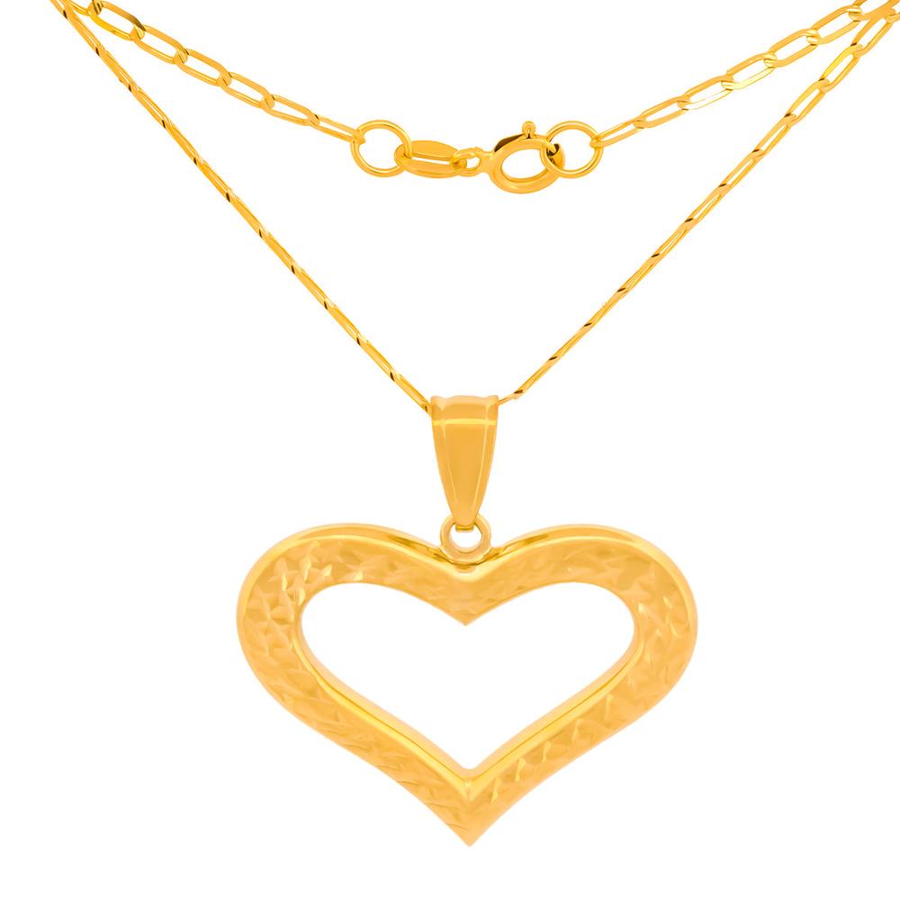 Foto 2 pulgar | Cadena Con Dije Corazón Contorno 2 Vistas 2.5 Cm Oro Sólido 14k