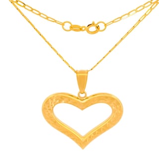 Foto 1 | Cadena Con Dije Corazón Contorno 2 Vistas 2.5 Cm Oro Sólido 14k