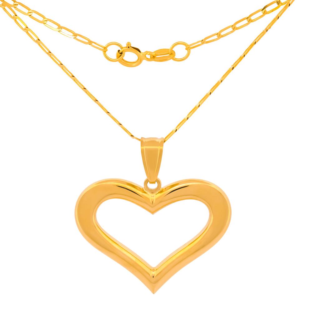 Foto 2 | Cadena Con Dije Corazón Contorno 2 Vistas 2.5 Cm Oro Sólido 14k