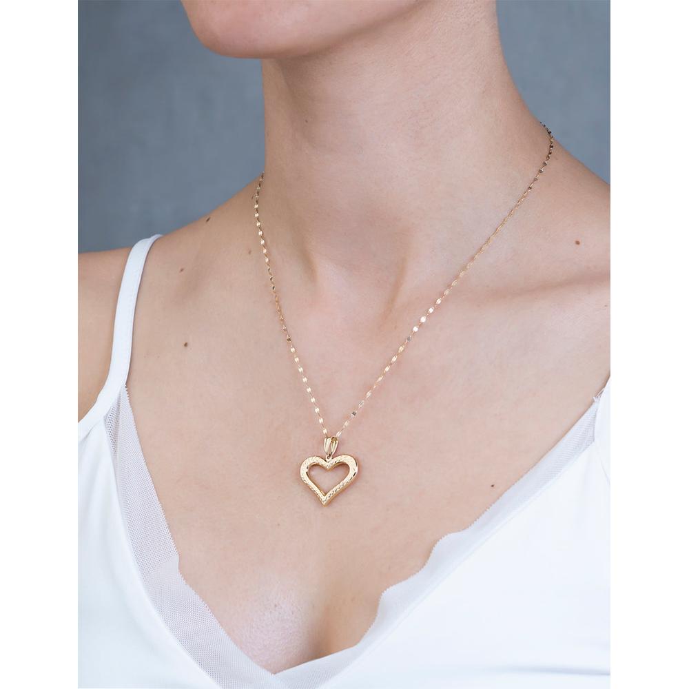 Foto 4 pulgar | Cadena Con Dije Corazón Contorno 2 Vistas 2.5 Cm Oro Sólido 14k