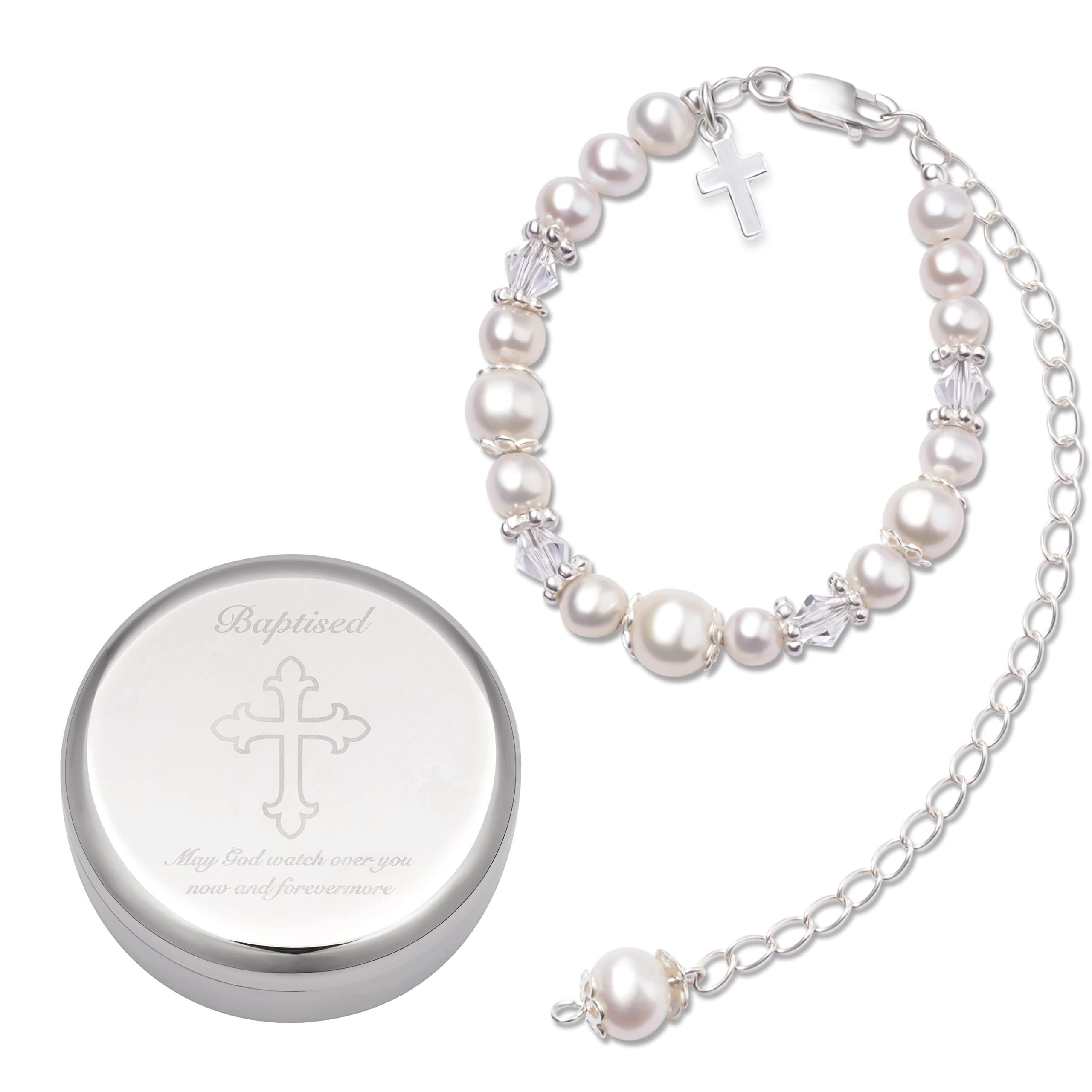 Foto 2 pulgar | Pulsera De Plata De Ley Con Forma De Cruz De Bautismo Tryuunion Para Bebé Niña - Venta Internacional.