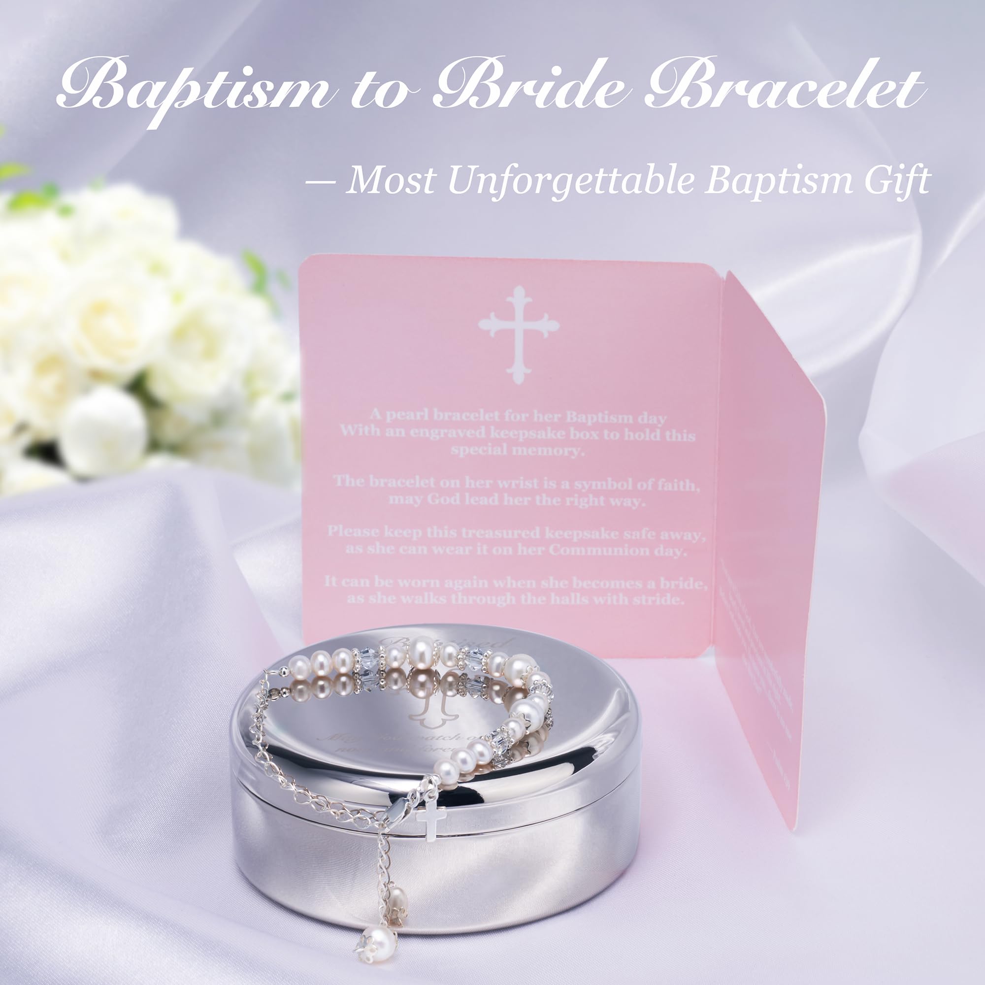 Foto 2 | Pulsera De Plata De Ley Con Forma De Cruz De Bautismo Tryuunion Para Bebé Niña - Venta Internacional.