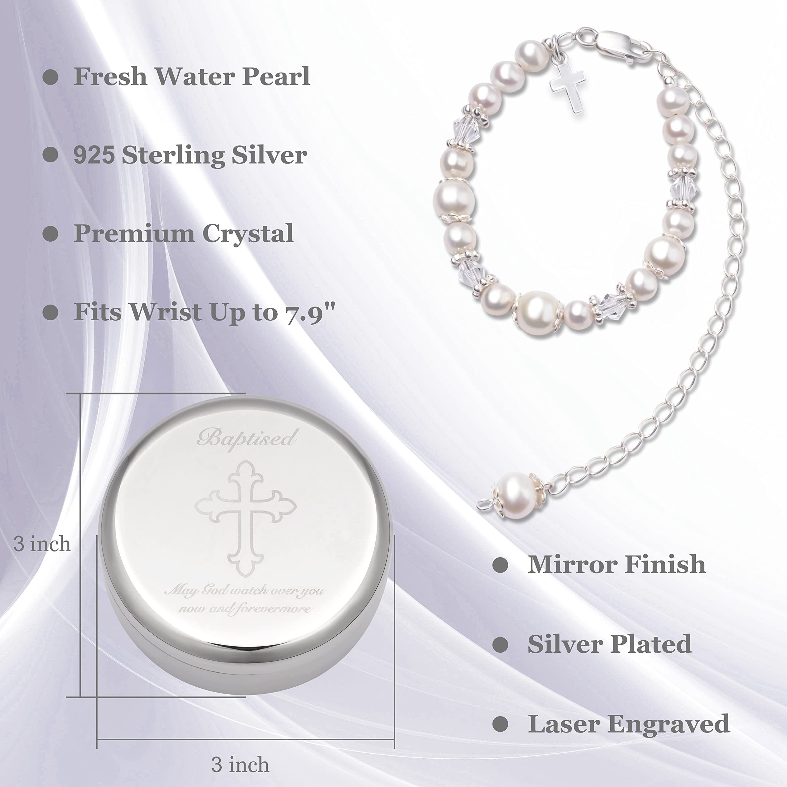 Foto 4 pulgar | Pulsera De Plata De Ley Con Forma De Cruz De Bautismo Tryuunion Para Bebé Niña - Venta Internacional.