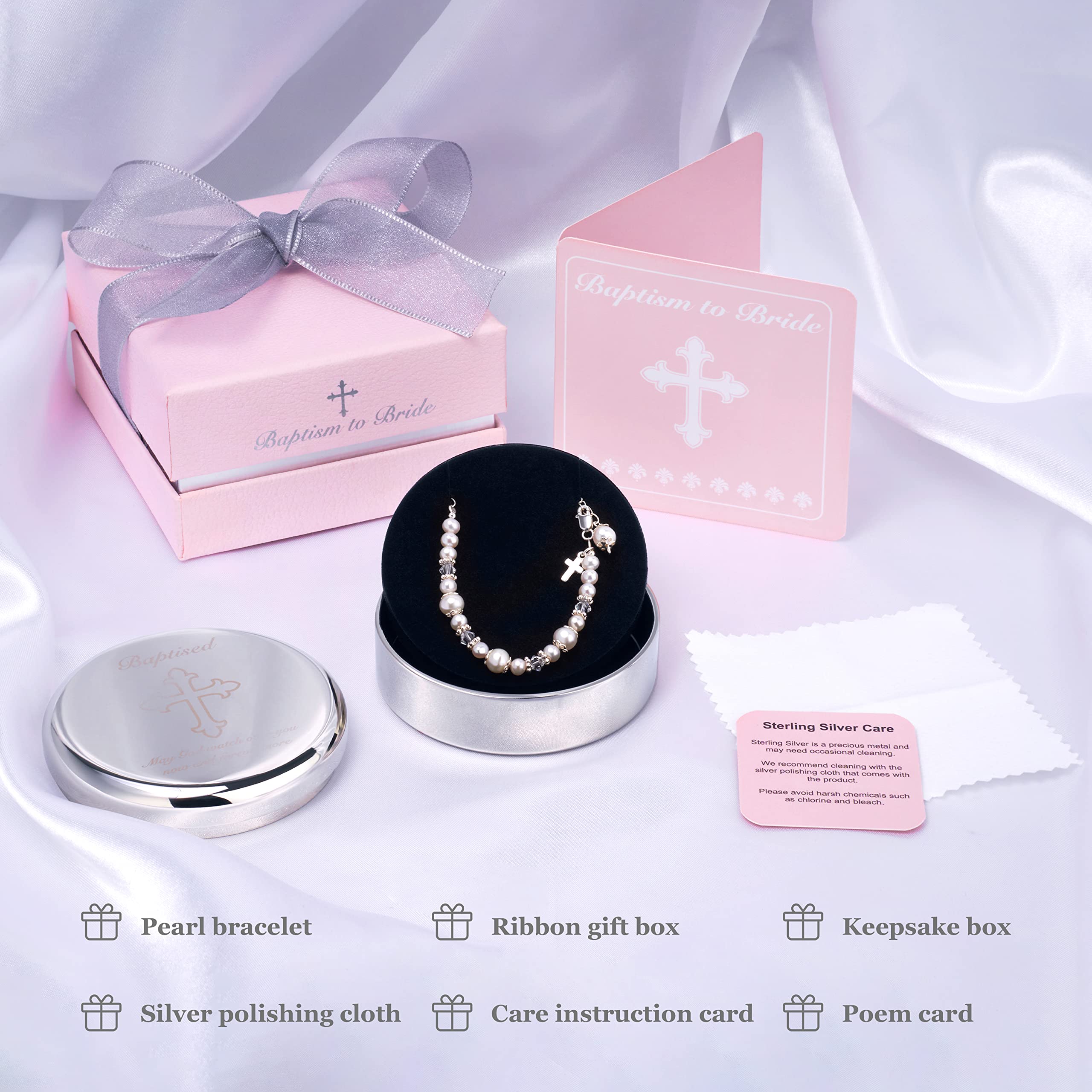 Foto 7 pulgar | Pulsera De Plata De Ley Con Forma De Cruz De Bautismo Tryuunion Para Bebé Niña - Venta Internacional.