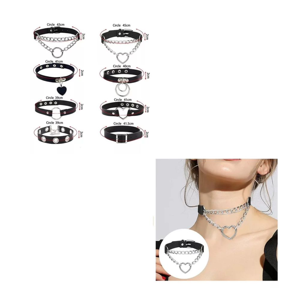 Foto 3 pulgar | Gargantilla Punk Gotico Choker 8 Pzs. Belug Negro/plata