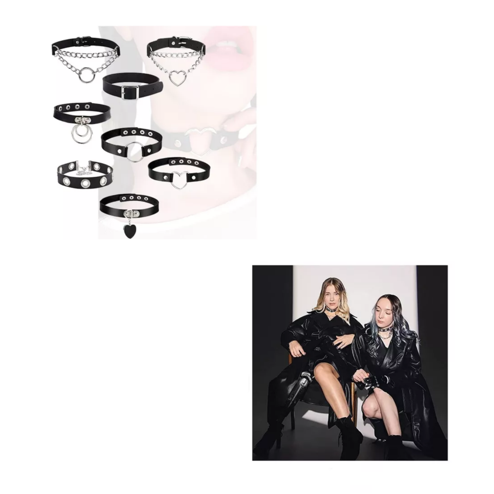 Foto 6 pulgar | Gargantilla Punk Gotico Choker 8 Pzs. Belug Negro/plata