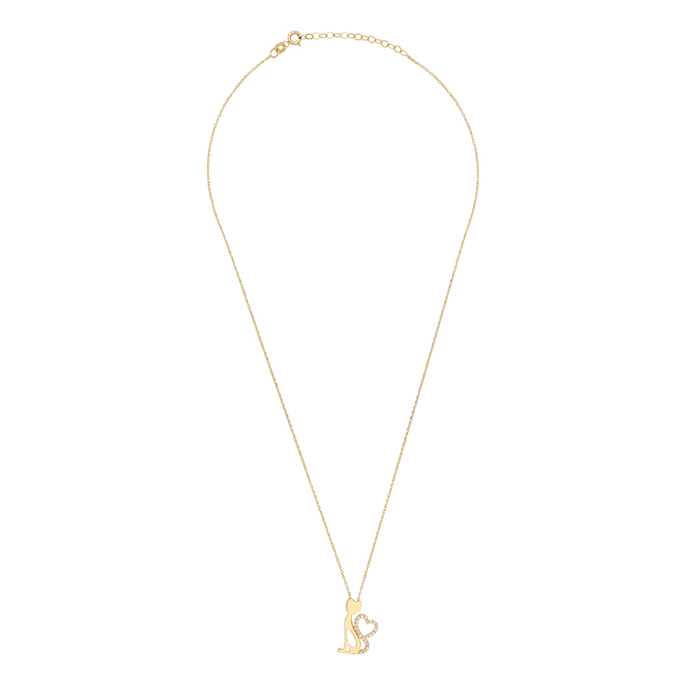Foto 2 pulgar | Gargantilla Zekie 7222 Oro 14k Amarillo 45 Cms Con Centro De Gato Y Corazon