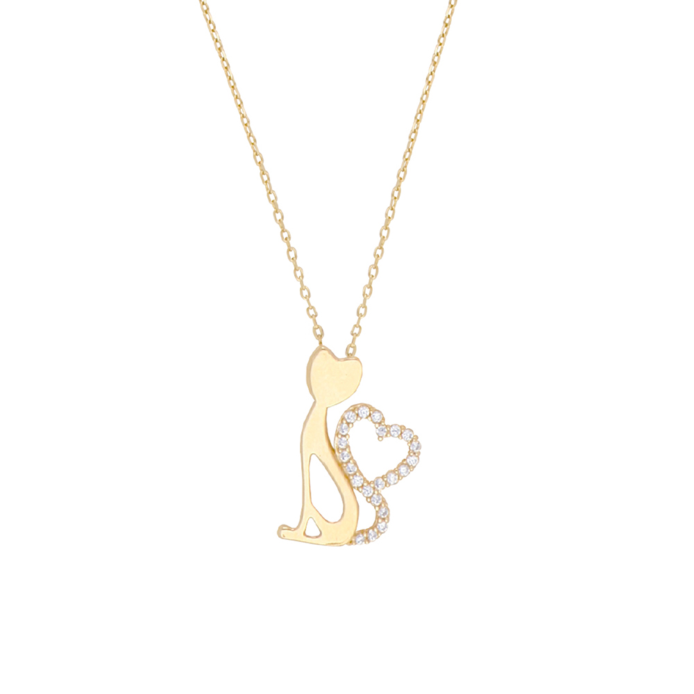 Foto 3 pulgar | Gargantilla Zekie 7222 Oro 14k Amarillo 45 Cms Con Centro De Gato Y Corazon