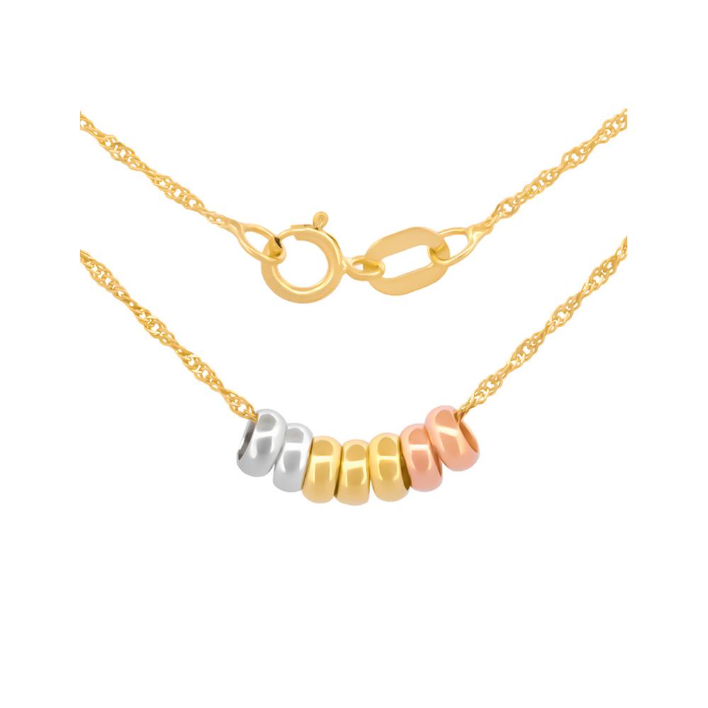 Cadena Gargantilla Dama 7 Aros Con 3 Oros De 14k Sólido