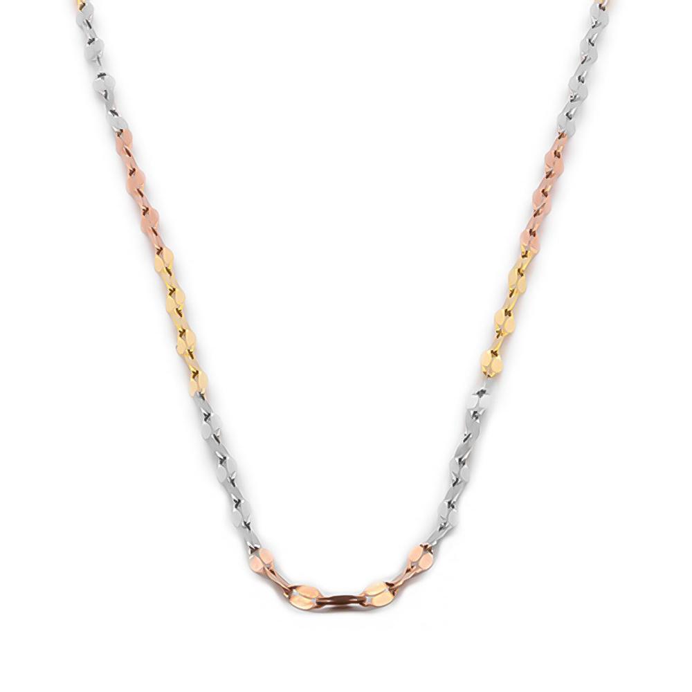 Cadena Plaquita 3 Oros 14k Sólido 55 Cm