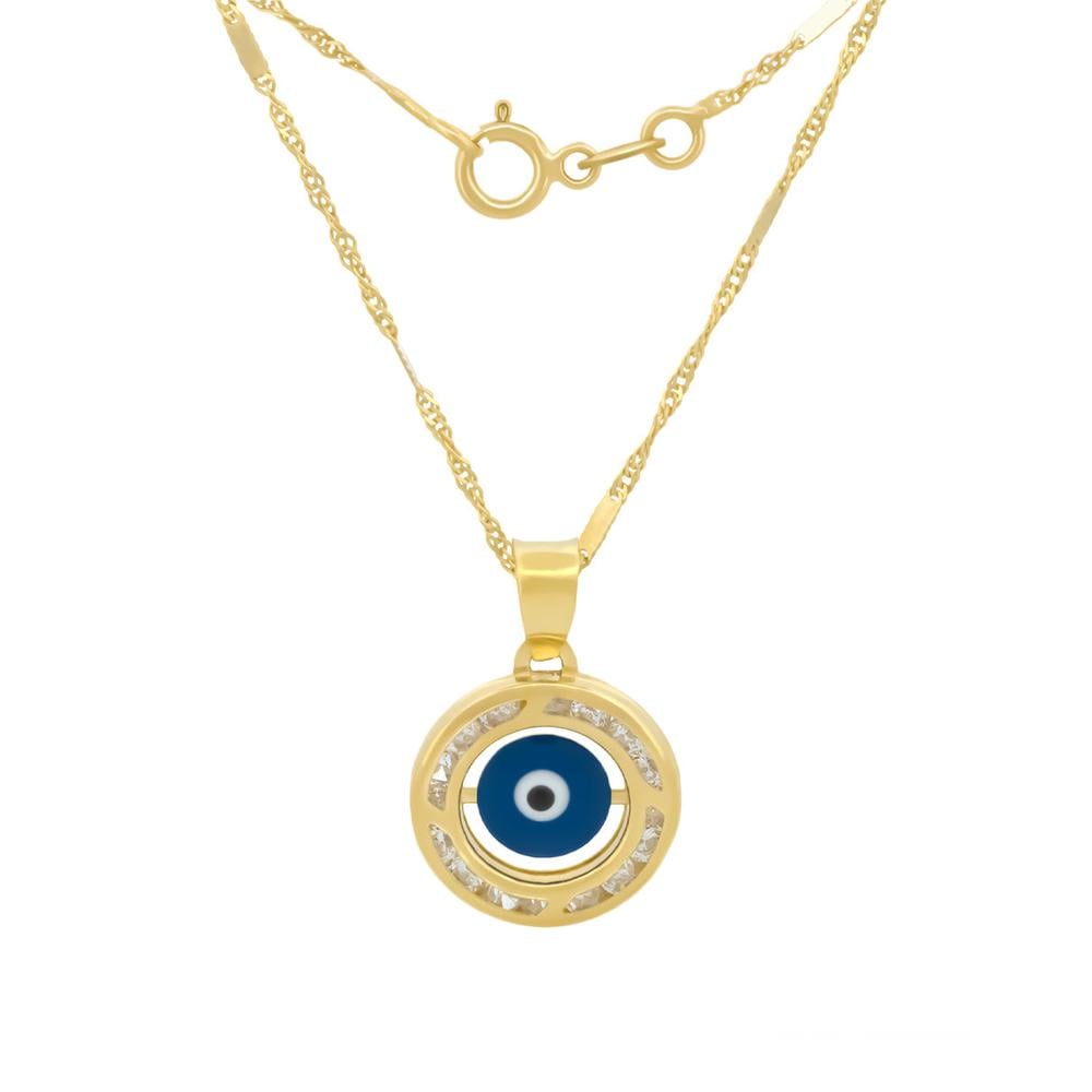 Cadena Dije Ojito Turco Color Azul Oro 10k $2,691