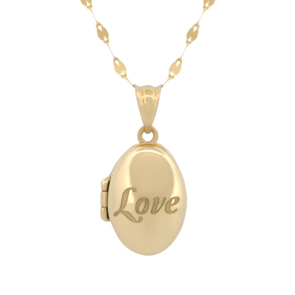 Cadena Con Dije De Oval Relicario Liso 1.5 Cm Oro Sólido 14k