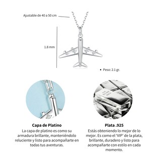 Foto 5 | Collar Chulada, Avión De Plata .925 Con Chapa De Platino, Se Pude Mojar
