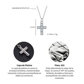 Foto 4 | Collar Chulada Cruz Pavé De Plata .925 Con Chapa De Platino Se Puede Mojar