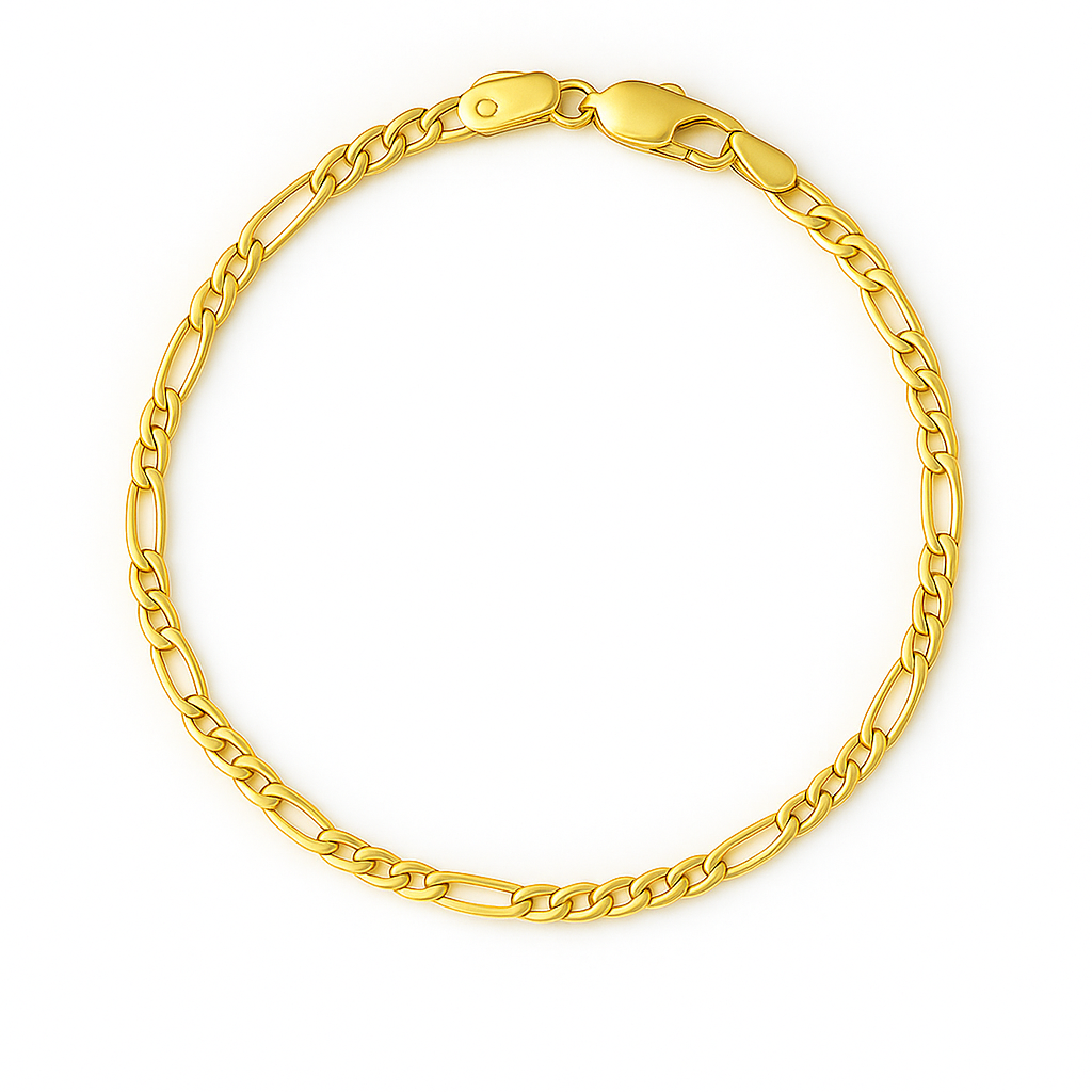 Pulsera De Oro 10k Italiano Fígaro 3x1 18cm  3.5 Mm Dorado 9 Cm 18 Cm