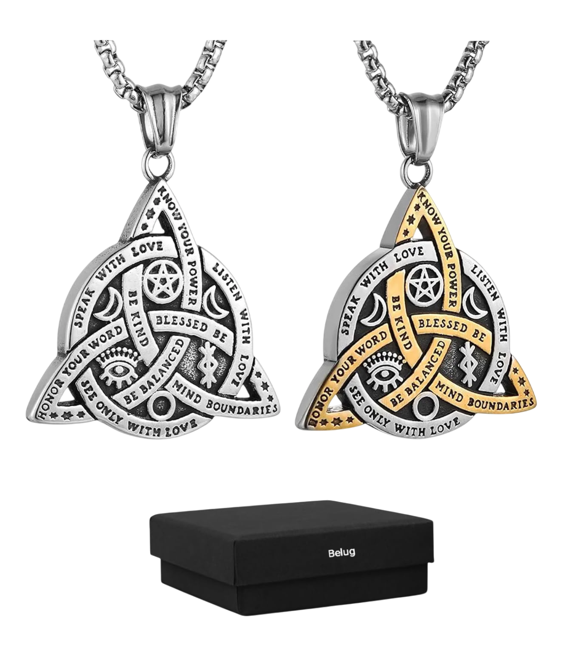 2 Pcs Collares Nudo De Bruja Celta Acero Inoxidable Color Oro Y Plata