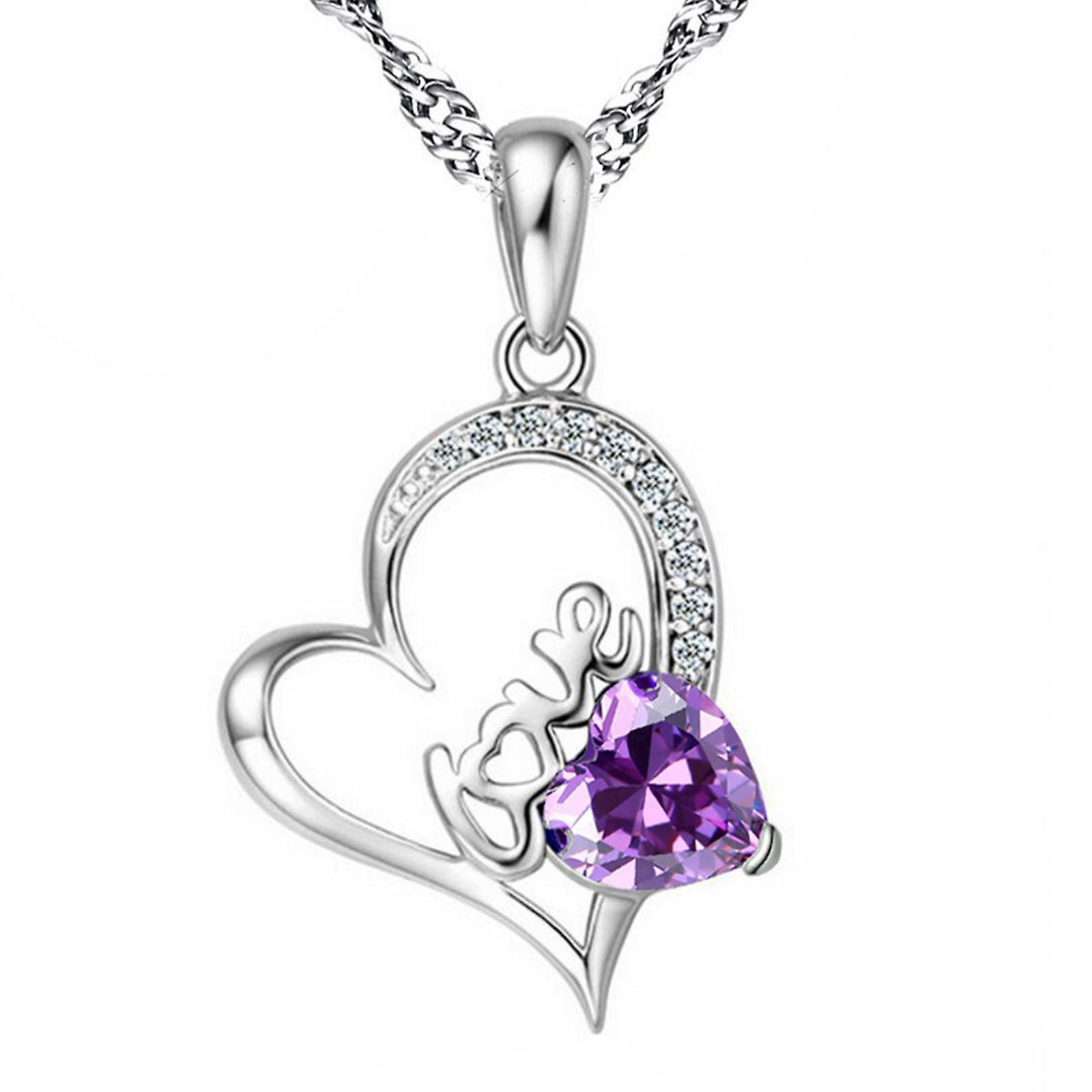 Foto 2 pulgar | Collar Huoguo Love Heart Amethyst Con Diamante Para Mujer - Venta Internacional.