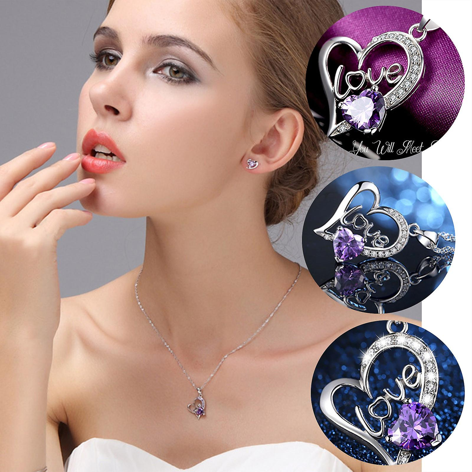 Foto 3 pulgar | Collar Huoguo Love Heart Amethyst Con Diamante Para Mujer - Venta Internacional.