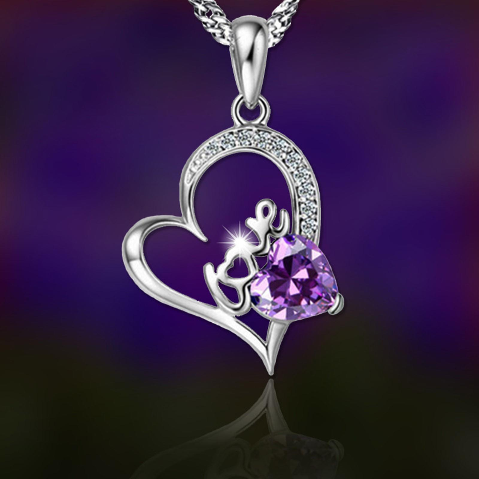 Foto 4 pulgar | Collar Huoguo Love Heart Amethyst Con Diamante Para Mujer - Venta Internacional.
