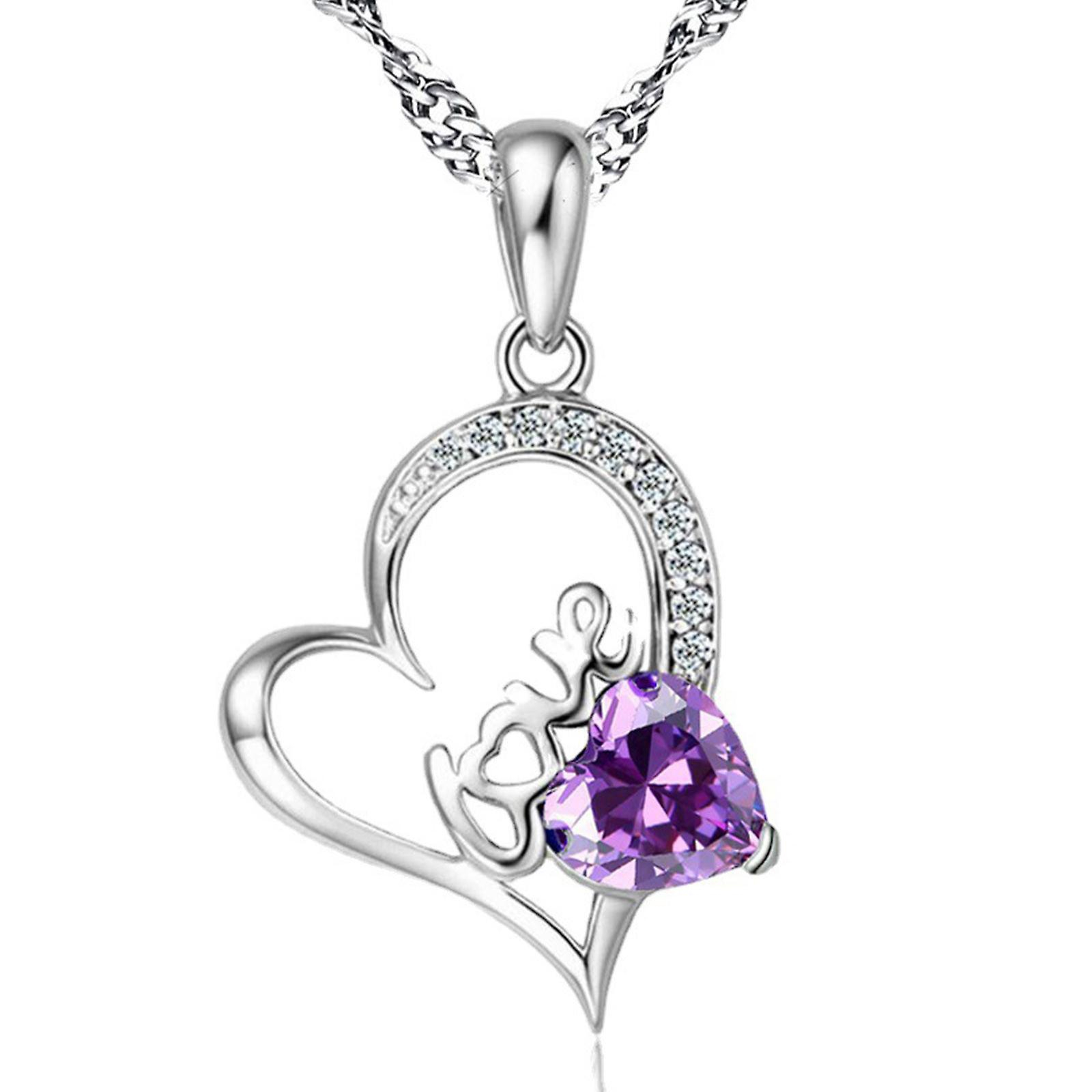 Foto 6 pulgar | Collar Huoguo Love Heart Amethyst Con Diamante Para Mujer - Venta Internacional.