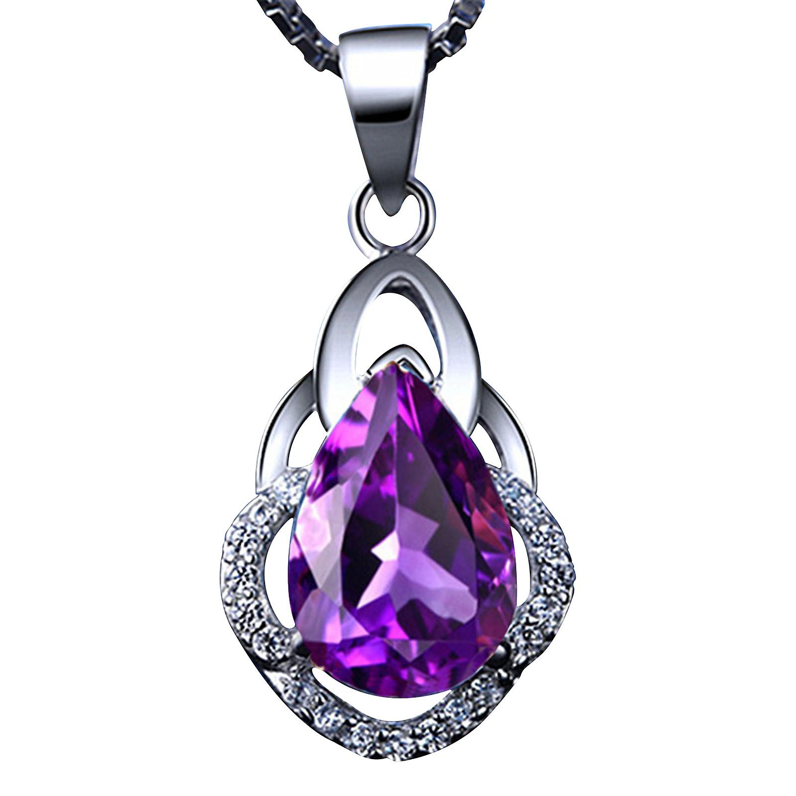 Foto 2 pulgar | Collar Huoguo Colgante De Plata Con Amatista Morada En Forma De Gota - Venta Internacional.