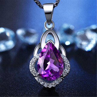 Foto 3 | Collar Huoguo Colgante De Plata Con Amatista Morada En Forma De Gota - Venta Internacional.