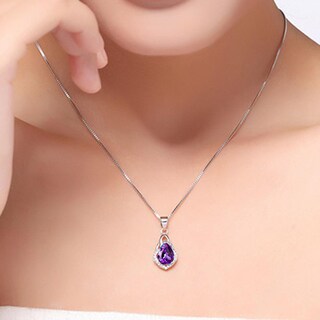 Foto 4 | Collar Huoguo Colgante De Plata Con Amatista Morada En Forma De Gota - Venta Internacional.